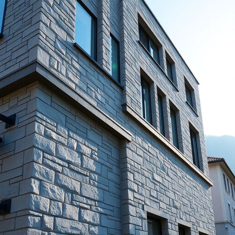 Arhitekturni detajl moderne kamnite poslovne stavbe v jutranji svetlobi